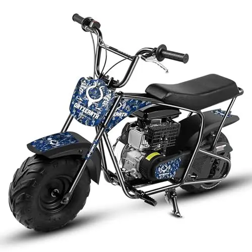 Produktbild: Dirt Bike Pocket Bike Kinder 105CC 4-Takt benzinbetriebenes Off Road Mini Dirt Bike Pit Bike mit Automatikgetriebe und Seilzugstarter DIY-Aufkleber Bike ab 13 Jahre (Blau)