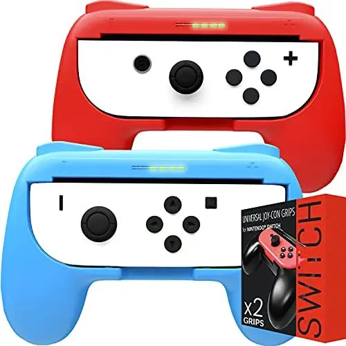 Produktbild: Orzly Grips kompatibel mit Nintendo Switch Joy-Con für Extra Komfort - Doppelpack (1x Rot & 1x Blau) – Universeller Griff für die Verwendung mit den Nintendo Switch Joy-Cons