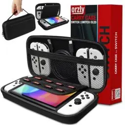 Produktbild: Orzly Switch Tasche für Nintendo Switch/Switch OLED und Switch Zubehör - Stoßfeste Tragetasche - Harte Schutzhülle, Reisetasche mit Aufbewahrung für Konsole, Joycons, Zubehör und Spiele - Schwarz