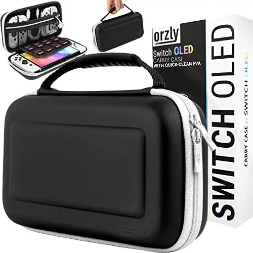 Produktbild: Orzly Tasche Kompatibel mit Nintendo Switch OLED und Switch Konsole mit Zubehör und Spiele-Ablagefach Tragetasche – leicht zu reinigende Hülle in Geschenkbox