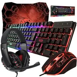 Produktbild: Orzly Tastatur Maus Set Gaming RX250 4 in 1 PC Pack Combo – RGB Hintergrundbeleuchtung Tastatur (QWERTZ DE Layout) und Maus (bis zu 3200 DPI), Gaming Headset & Mauspad großen - für PC, Xbox, PS4