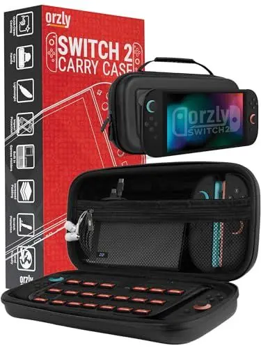 Produktbild: Orzly Tragetasche für die Nintendo Switch 2 (2025) Konsole, 7,9 Zoll Bildschirmschutz, Hartschalenetui mit intelligenter Aufbewahrung für Zubehör und Spiele, Taschen, Geschenkbox-Edition