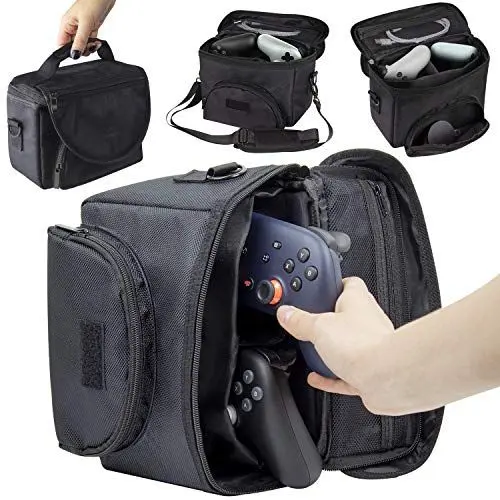 Produktbild: Orzly-Tragetasche für Google Stadia - Mit Aufbewahrungsfächern und Taschen - Mit Tragegriff und Tragegurt - Für Zwei Stadia-Controller, Chromecast und Kabel