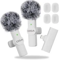 Produktbild: OSA Lavalier Kabelloses Mobiles Mikrofon für iPhone Videoaufnahmen, Kabelloses Mikrofon für YouTube/Interview/Vlog, für iPhone Wireless Recording Microphone 2 Pack (Für iPhone 14 und darunter) Weiß