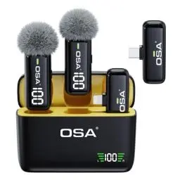 Produktbild: OSA Lavalier Mikrofon für Telefon mit Ladehülle und Transmitter Digitalanzeige - 2er Set, für iPhone iPad, Android, Aufnahme, professionelle Videoaufnahme, Ansteckmikrofon