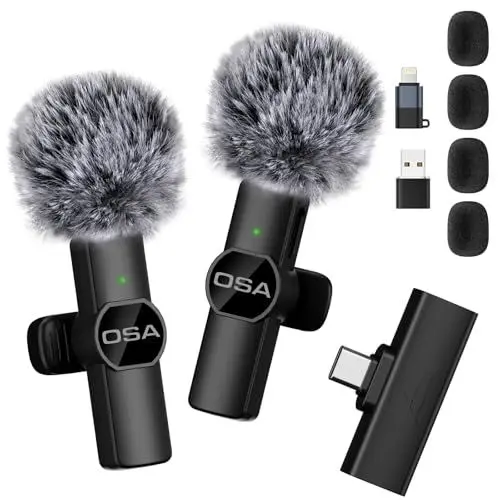 Produktbild: OSA USB-C Kabelloses Lavaliermikrofon für iPhone/Android/PC/Laptop, kabelloses Mikrofon für Live-Streaming, Vlog, TikTok, YouTube, Rauschunterdrückung, Plug-Play-Clip-on-Mikrofon, Schwarz