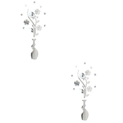 Produktbild: OSALADI 2St Aufkleber für die Wanddekoration gespiegelte Wandkunst Wanddekoration Wohnzimmer Wände Tür wandverkleidung wand polsterung silve Blumenaufkleber Vase Wandtattoos Wandaufkleber