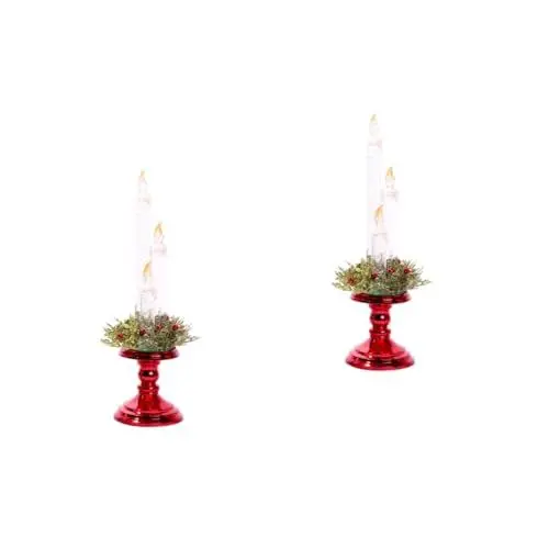 Produktbild: OSALADI 2St Kerzenleuchter Dekorationen für Zuhause Christbaumschmuck Weihnachtsfensterkerzen Heimdekorationen LED- Weihnachtsfeier Lampe Weihnachtskerzenhalter rot