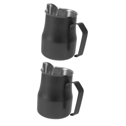 Produktbild: OSALADI 2st Latte-kaffeetasse Espressokanne Espressotassen Metallkrug Sahnekännchen Aus Edelstahl Aufschäumkrug Aus Edelstahl Milchkrug Milchschäumer Schäumer Krug Black Rostfreier Stahl