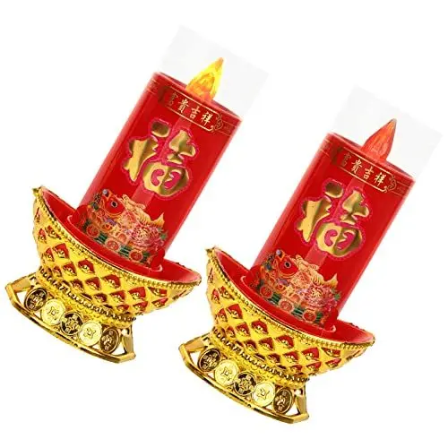 Produktbild: OSALADI 2st Opferlampe Kerzenwärmer Lampe Buddhistische Saaldekoration Rote Kerzen Gefälschte Kerzen Stumpenkerzen Buddha-Lotus-licht Geführte Kerze Led Hochzeit Plastik Drache Und Phönix