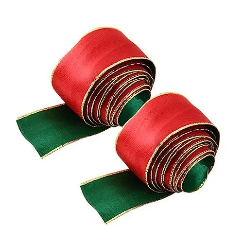 Produktbild: OSALADI 2stücke Weihnachtsband Seide Grün-rot Für Geschenkverpackungen Dekoration Und Bastelprojekte Strapazierfähiges Material Für Festliche Anlässe