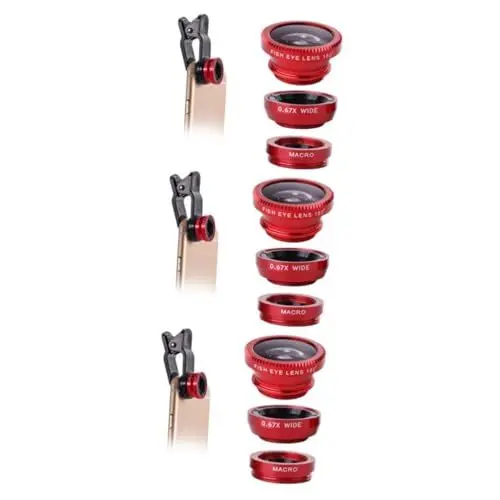 Produktbild: OSALADI 6sätze Smartphone Objektivset Fisheye Weitwinkel Makrolinse Mit Clip Rot Für Detailaufnahmen Von Schmuck Blumen Münzen Und Mehr