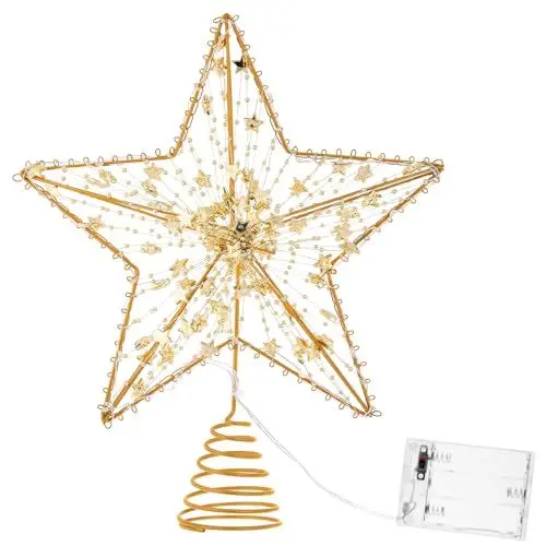 Produktbild: OSALADI Weihnachten Baum Topper Weihnachten Baum Topper Sterne Warme Weiße Lichter Gold Star Night Licht Baum Topper Dekoration für Weihnachten Party Hause Ornament