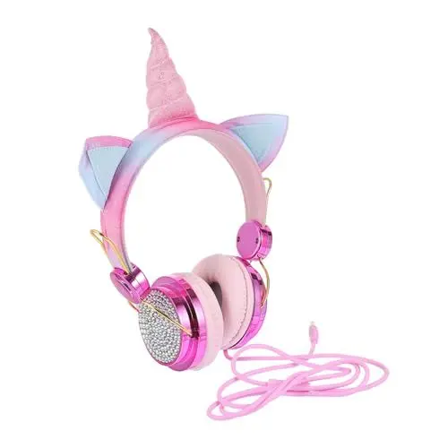 Produktbild: OSALADI Horn Cartoon Entzückende Kopfhörer Für Kinder Erwachsene Kabelgebundenes Pc-Headset Over Ear Roségold