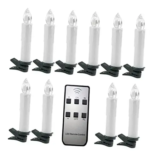 Produktbild: OSALADI Weihnachtliche Stumpenkerze Geführte Flammenlose Stabkerzen Flammenlose Christbaumkerzen Weihnachten Führte Kerzenlicht Flammenlose Spitzkerzen Nachtlampe Konisch Weihnachtsbaum