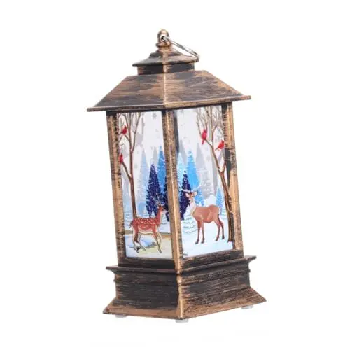 Produktbild: OSALADI Bronzene Vintage-laterne Mit Elchmuster Tragbare Weihnachtsbeleuchtung Batteriebetrieben Dekorative Lampe Für Tischdekoration