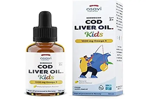 Produktbild: Osavi - Cod Liver Oil Kids | Norwegisches Lebertranöl für Kinder mit natürlichem Zitronengeschmack - 1000 mg Omega-3 für Gehirn & Immunsystem | 50 ml