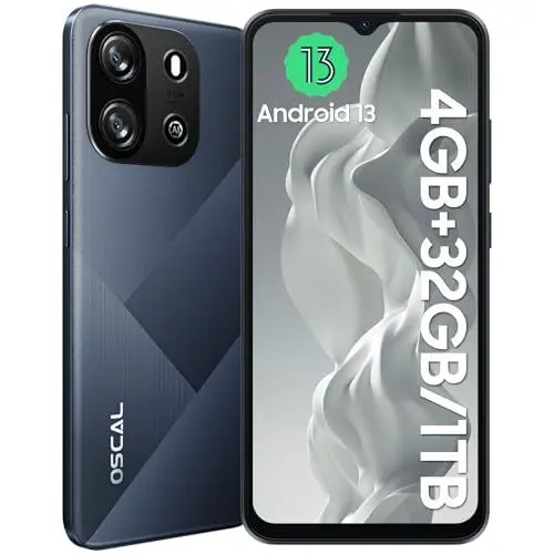 Produktbild: OSCAL Flat 1C Smartphone ohne Vertrag Android 13 Handy Günstig 6.52 Zoll HD+ Display, 4GB + 32GB / 1TB TF Simlockfreie Handys, 4G Dual SIM Smartphone, 8MP Kamera, Gesichtserkennung, 4700mAh, Schwarz