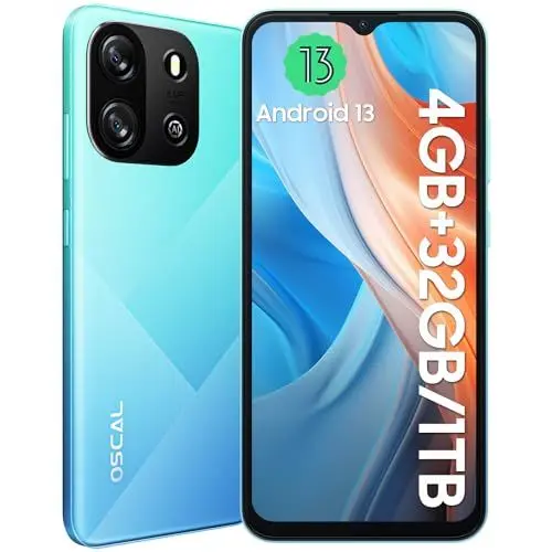 Produktbild: OSCAL Flat 1C Smartphone ohne Vertrag Android 13 Smartphone 6.52 Zoll HD+ Display, 4GB + 32GB / 1TB TF Simlockfreie Handys, 4G Dual SIM Handy Günstig, 8MP Kamera, Gesichtserkennung, 4700mAh, Blau