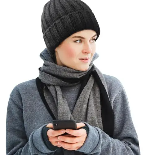 Produktbild: Oscenny Wintermütze Damen Herren,Dick,Wollklobige Slouchy,Superfein Gefüttert,Doppellagig Superfein Gefüttert Fleece Mütze, Zopfmuster,Verdickte Mütze,Thermische,Winddichte Winter