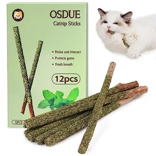 Produktbild: OSDUE 12 Stück Katzenminze Sticks, Matatabi-Kausticks, Katzenminze Spielzeug Katzen Kauhölzer Sticks für Katzen Zahnpflege & Gegen Mundgeruch Natürlich Sicher Katzensticks Kausticks Set