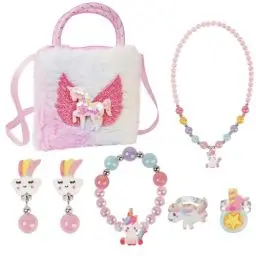 Produktbild: OSDUE Einhorn Handtasche, Einhörnern Kinderschmuck Halskette, Schmuckset für Mädchen, Unicorn Kette Halskette Armband Ring Schmuckset, für Party Dress Up Geschenk (7-Teiliges Set)
