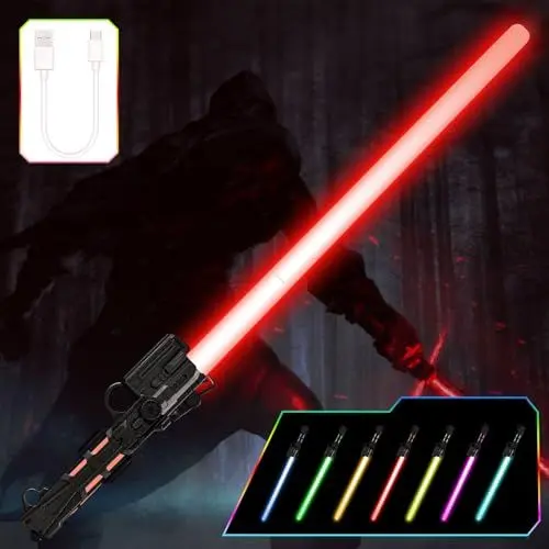Produktbild: OSDUE Lichtschwert für Kinder, RGB 7 Farben LED Laserschwert, Laser Sword mit Beleuchtung & Sound, Elektronisches Spielzeug-Lichtschwert für Halloween Verkleidung, Silvester-Partyzubehör, Schwarz