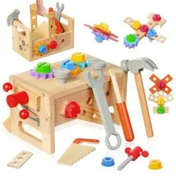 Produktbild: OSDUE Werkzeugkoffer Kinder Spielzeug, Montessori Spielzeug Junge Mädchen Holzspielzeug Werkzeugkasten, Kinderwerkzeug Lernspielzeug Werkzeug Koffer Kinder Kinderspielzeug Spiele ab 3 4 5 6 Jahren