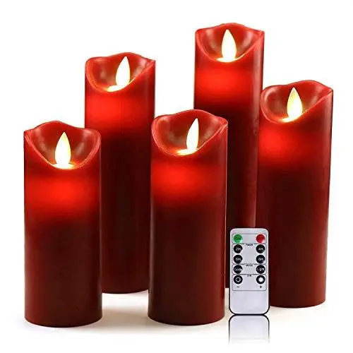Produktbild: OSHINE LED Kerzen, Flammenlose Kerzen 300 Stunden Dekorations-Kerzen-Säulen im 5er Set (10,2 cm 12,7 cm 15,2 cm,17.8 cm,20.3 cm) rot Geeignet für Weihnachtsdekoration