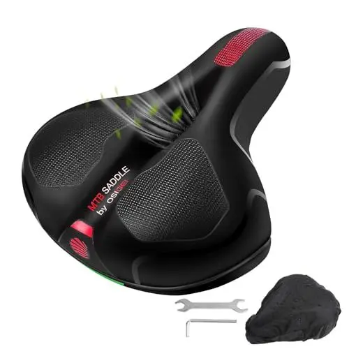 Produktbild: OSIGEI Fahrradsattel Bequem Weich Memory Foam Fahrrad Sattel Ergonomisch Fahrradzubehör Breit Fahrrad Sattel für Stadtfahrten, City MTB Fahrradsitz mit Werkzeug (Rot)