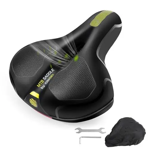 Produktbild: OSIGEI Fahrradsattel, Gel Fahrradsitz, breiter, weicher, komfortabel atmungsaktiv stoßdämpfend, Ergonomisch Fahrrad Sattel mit wasserdichte Abdeckung (gelb)