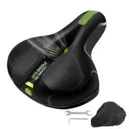 Produktbild: OSIGEI Fahrradsattel, Gel Fahrradsitz, breiter, weicher, komfortabel atmungsaktiv stoßdämpfend, Ergonomisch Fahrrad Sattel mit wasserdichte Abdeckung (grün)