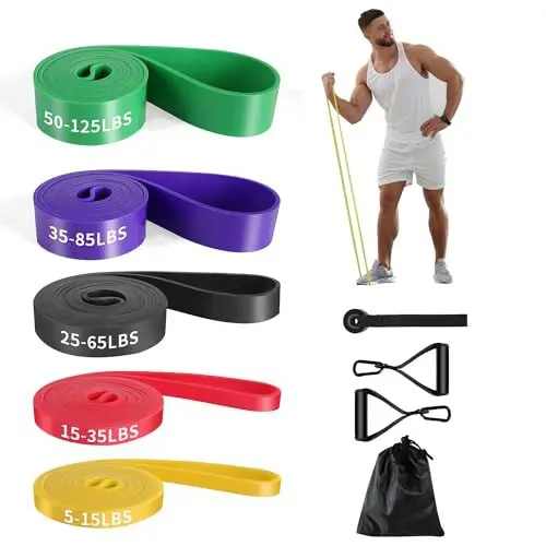 Produktbild: OSIGEI Resistance Bands Set, Widerstandsband Fitnessbänder Set in 5 Stärke mit Türanker und Handgriffen Für Krafttraining, Pilates, Physiotherapie, Yoga, Klimmzughilfe, Geeignet Für Männer Und Frauen