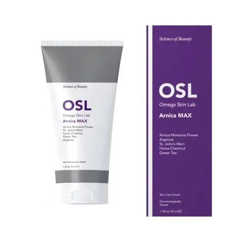 Produktbild: OSL Omega Skin Lab, wirksame und schnelle Linderung bei Prellungen, Schmerzen, Schwellungen und Ödemen, Arnika, Rosskastanie, Arginin und grüner Tee, natürliche Inhaltsstoffe, 50 ml