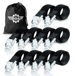 Produktbild: OSQAR® 10 Befestigungsriemen (40cm/20mm/125kg) Zurrgurte mit verzinkten Klemmschlössern & OQC Polyester Riemen für maximale Langlebigkeit! Fahrrad Spanngurt mit höchster OSQAR® Standard Qualität!
