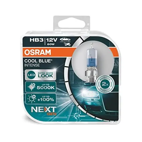 Produktbild: OSRAM 9005CBN-HCB Cool Intense Hb3, +100 Prozent Mehr Helligkeit, Bis Zu 5.000K, Halogen Scheinwerferlampe, Led-Look, Duo Box (2 Lampen), Blau