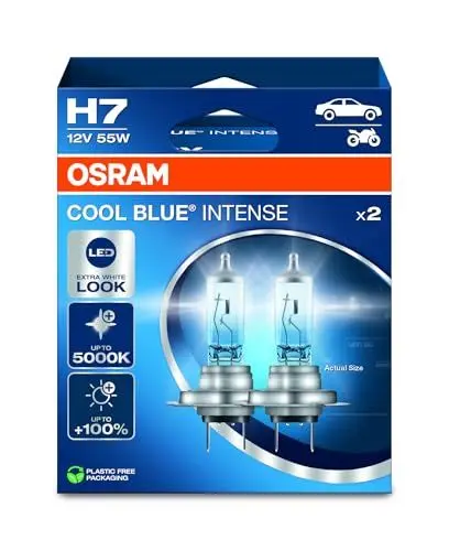 Produktbild: Osram COOL BLUE® INTENSE H7, +100% mehr Helligkeit, bis zu 5.000K, Halogen-Scheinwerferlampe, LED-Look, Hängebox (2 Lampen)