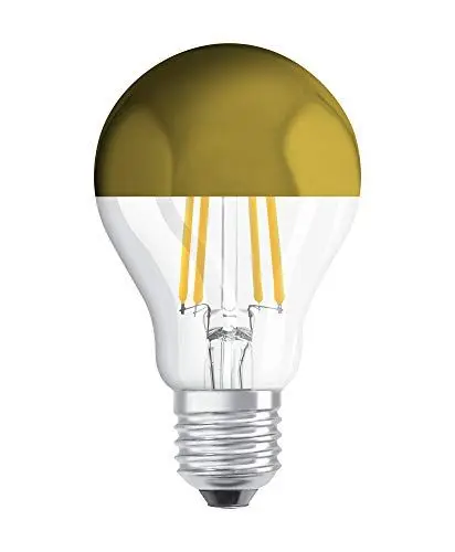 Produktbild: OSRAM Filament LED Lampe mit E27 Sockel, Warmweiss (2700K), Birnenform Gold verspiegelt, 7W, Ersatz für 50W-Glühbirne, LED Retrofit CLASSIC A Mirror, 1 Stück (1er Pack)