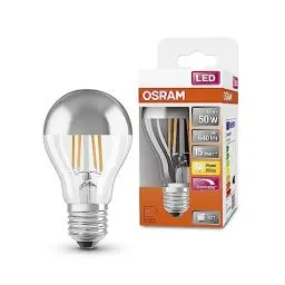 Produktbild: OSRAM LED-Lampen, klassische Kolbenform, mit Spiegel-Kolbenkrone, 50 Watts Ersatz, E27, A-shape, 2700 Kelvin, Warm weiß, Klares Glass, single Pack