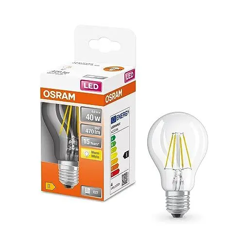 Produktbild: OSRAM LED Star Classic A40 LED Lampe für E27 Sockel, Birnenform, FIL, 470 Lumen, warmweiß (2700K), Ersatz für herkömmliche 40W Glühbirnen, nicht dimmbar, 6er-Pack