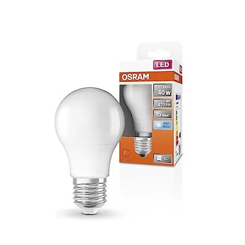 Produktbild: OSRAM LED Star Classic A40 LED Lampe für E27 Sockel, Birnenform, matte Optik, 470 Lumen, kaltweiß (4000K), Ersatz für herkömmliche 40W Glühbirnen, nicht dimmbar, 1er-Pack