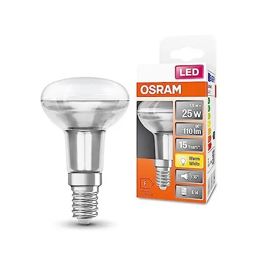 Produktbild: OSRAM LED Star R50 LED Lampe für E14 Sockel, Reflektor-Lampe, Glas-Design, 110 Lumen, warmweiß (2700K), Ersatz für herkömmliche 25W Glühbirnen, nicht dimmbar, 1er-Pack