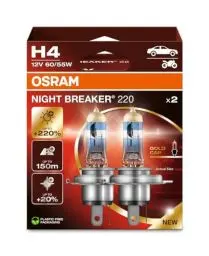 Produktbild: OSRAM NIGHT BREAKER 220, H4, 220% mehr Helligkeit, Halogen-Scheinwerferlampe, 64193NB220, Faltschachtel (2 Lampen), white