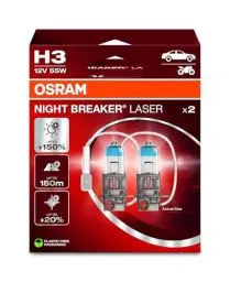 Produktbild: OSRAM NIGHT BREAKER LASER H3, +150% mehr Helligkeit, Halogen-Scheinwerferlampe, 64151NL-2HB, 12V PKW, Hängebox (2 Lampen), white