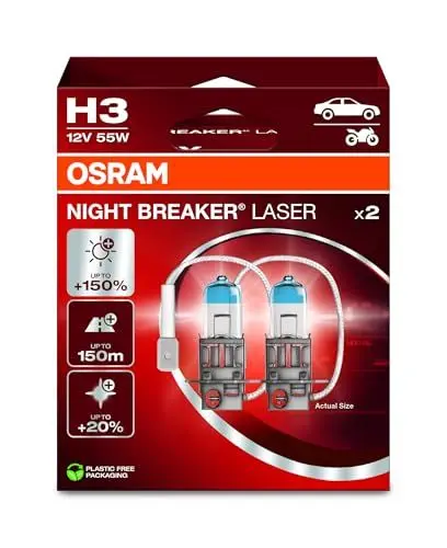 Produktbild: OSRAM NIGHT BREAKER LASER H3, +150% mehr Helligkeit, Halogen-Scheinwerferlampe, 64151NL-2HB, 12V PKW, Hängebox (2 Lampen), white