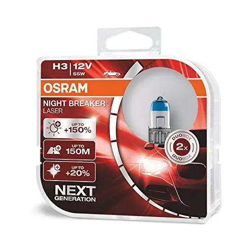 Produktbild: OSRAM NIGHT BREAKER LASER H3, +150% mehr Helligkeit, Halogen-Scheinwerferlampe, 64151NL-HCB, 12V PKW, Duo Box (2 Lampen)