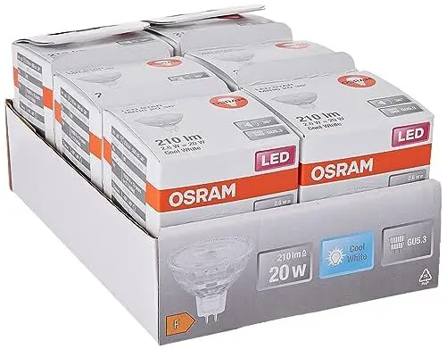 Produktbild: OSRAM Star Reflektor LED-Lampe für GU5.3-Sockel, klares Glas ,Kaltweiß (4000K), 210 Lumen, Ersatz für herkömmliche 20W-Leuchtmittel, nicht dimmbar, 6-er Pack