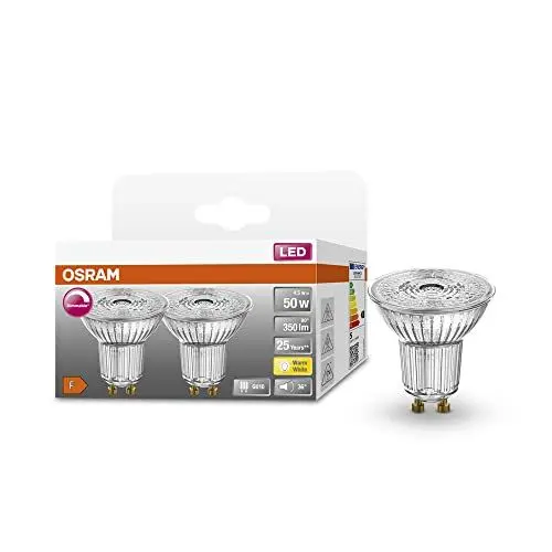 Produktbild: OSRAM Superstar Reflektorlampe für GU10-Sockel, klares Glas ,Warmweiß (2700K), 350 Lumen, Ersatz für herkömmliche 50W-Leuchtmittel, dimmbar, 2-er Pack, Klar