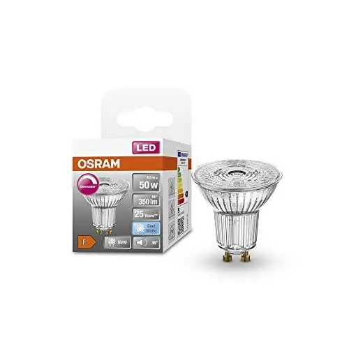 Produktbild: OSRAM Superstar Reflektorlampe für GU10-Sockel, klares Glas ,Warmweiß (2700K), 350 Lumen, Ersatz für herkömmliche 50W-Leuchtmittel, dimmbar, 6-er Pack