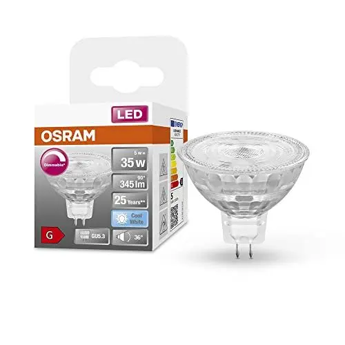 Produktbild: OSRAM Superstar Reflektorlampe für GU5.3-Sockel, klares Glas ,Kaltweiß (4000K), 345 Lumen, Ersatz für herkömmliche 35W-Leuchtmittel, dimmbar, 1-er Pack, Kaltweiß